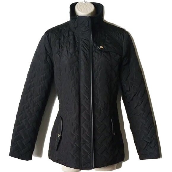 Cole Haan Signature Quilted Short Coat S Black Jacket Gold Hardware - Picture 1 of 13